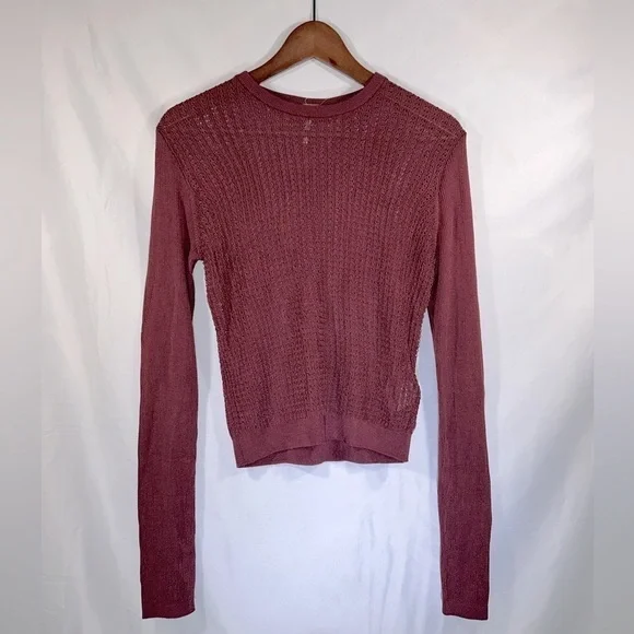 Free People H20 Crew Pullover Sweater Womens Open Knit Ribbed Mesh Sz Medium - Picture 8 of 13